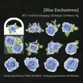 Adesivi rose blu in PET con lamina d'oro, 10 pezzi per decorazione scrapbooking - Incantatrice Blu