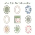 Set di carta decorativa ovale in pizzo retrò con motivi di fiori di bosco e farfalle - Giardino forestale di nebbia