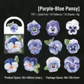 Blue pansy floral DIY stickers with PET gold foil finish for scrapbooking set - Violet Blue Pansy