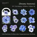 Adesivi floreali in PET Anemone Blu con stampa oro per fai-da-te set da 10 - Anemone da Sogno