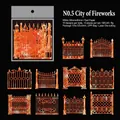 Hollow gold stamped decorative scrapbook paper with 10 vintage city fence designs - Fireworks City
