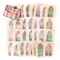 Retro stained glass pattern paper set with vintage suitcase box for DIY journaling - Colored Windows