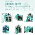 Green PET cosmic cat stickers with shell light finish for journaling decoration - Cat by Window