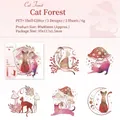 Cosmic Kitten PET stickers set with 5 shell light pearlescent forest cat designs - Cat Forest