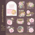 Adesivi PET Pink Love con motivi a rose e dettagli in oro laser per scrapbooking - Intento d'Amore Rosa