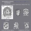 Baroque floral PET sticker set with shell light effect for journaling, 10 pieces pack - Blooming Peach Blossom