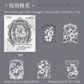 Set adesivi PET fiori barocchi con effetto luce conchiglia per journaling, 10 pezzi - Fioritura del Pesco