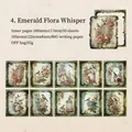 Vintage green floral scrapbook paper set with rose and bird motifs 50 sheets - Green Leaf Flower Language
