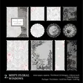 Autocollants scrapbooking floraux avec dentelle vintage et papillons sur fond noir - Fenêtre de la ville brumeuse