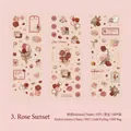 Set di adesivi vintage a rose in PET con dettagli dorati per scrapbooking, 3 fogli - Tramonto di Rose