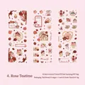 Set adesivi PET Rose Tea Time con decorazioni floreali in oro e dolci per diario artistico - Rinfreschi al Tè di Rose