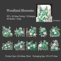 Floral PET decorative stickers with silver foil featuring green white roses and fences - Flowers Twining Around Wood