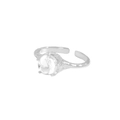 Modern S925 sterling silver ring with molten lava texture and large clear crystal zircon - Adjustable Open / White Gold