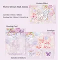 Set de cartes de vœux papillon 3D violet avec enveloppe florale et autocollants - Sommeil de Fleur Onirique