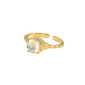 Irregular gold pleated ring with transparent sphere and gold foil inlay - Adjustable Open / 18K Gold