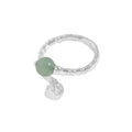 Handcrafted silver ring with hammer texture and green aventurine gemstone in a modern design - Size 14 (Open Adjustable) / Platinum Color (JZ559)