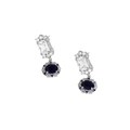 S925 sterling silver drop earrings featuring emerald-cut crystals and oval blue sapphires - 925 Silver / ES322-White Gold Color