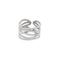 Anello aperto minimalista in argento sterling S925 con design geometrico multistrato - Taglia 11 (Regolabile) / Oro Bianco
