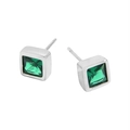 Boucles d'oreilles minimalistes en argent sterling S925 avec zircon émeraude carré vintage - Argent/Vert