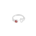 Minimalist S925 silver adjustable open ring with red gemstone and hollow heart design - US 13 / Adjustable Open / White Gold