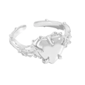 Bague en argent S925 à texture d'épines irrégulières et pierre de cœur blanche - Taille 14 (Réglable) / Cœur en Argent (JZ609-Cœur en Argent)