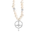 S925 sterling zilveren natuurlijke parelketting met zirkoon kruis hanger in holle ring - 925 zilver / Parelkruis Stijl (XL080)