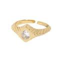 Verstellbarer S925 Sterlingsilber Goldring mit Textur und Zirkon-Inlay für Damen - US 13 / Weiße Steine (18K Gold)
