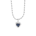 Elegante collana in argento S925 con pendente a cuore in zircone blu scuro e catena a sfere - Argento 925 / Blu scuro