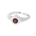 Retro Ring aus S925 Sterlingsilber mit einem runden rotbraunen Granat-Edelstein - US 13 / Kaffeefarbene Steine (Weißgold)