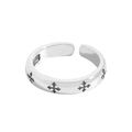 Verstelbare S925 sterling zilveren open ring met vintage reliëf van een kruis - Maat 13 (Verstelbaar) / Antiek Zilver