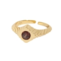 Verstellbarer Ring aus S925 Sterlingsilber mit Vergoldung und rotem Zirkoniastein - US 13 / Kaffeefarbene Steine (18K Gold)