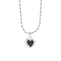 Collier cœur en argent S925 minimaliste avec incrustation noire et chaîne à billes - Argent 925 / Noir