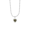 Collier en argent S925 avec zircon cœur vert olive et chaîne à billes chic - Argent 925 / Vert olive