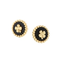 S925 Sterling Silber Kleeblatt Ohrstecker mit schwarzem Achat und goldenem Perlenrand - 925er Silber / 18K Gold