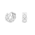 Minimalist S925 sterling silver hoop earrings with a classic quilted lattice design - 925 Silver / White Gold