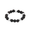 Anello elastico con perle in giada nera lucida e sfere in argento sterling S925 - US 13 / Agata nera