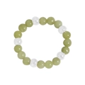 Bague élastique en argent S925 avec perles de jade vert clair et accents en argent poli - US 13 / Jade Olive