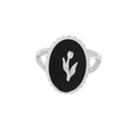 Minimalistischer S925 Sterlingsilber Ring mit schwarzer Tulpe und ovalem Onyx-Detail - US 13 / Platiniert (JZ690)