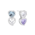 S925 Sterling Silber Herzohrringe mit blauen, weißen und lila Zirkonsteinen - 925er Silber / Weißgold