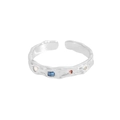 S925 silver adjustable ring featuring hammered lava texture and colorful zircon stones - Size 13 (Adjustable) / Folded Colorful Zirconia Style (JZ678)