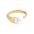 Verstellbarer S925 Sterlingsilber Ring in Gold mit einer weißen runden Perle - US 13 / 18K Gold