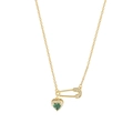 Collana spilla da balia in argento S925 dorato con gemma a cuore verde e piccoli diamanti - Oro 18K