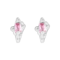Pendientes de plata S925 con textura irregular y circonitas rosas sobre fondo blanco liso - Plata 925 / Rosa