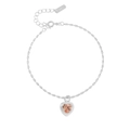 Bracciale in argento S925 con catena a chicchi di oliva e pendente a cuore in zircone - Argento 925 / Arancione (SL093)