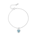 Elegante bracciale a cuore in argento sterling S925 con pietra zircone blu mare argento - Argento 925 / Blu Chiaro (SL093)
