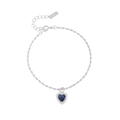 Bracciale minimalista in argento S925 con ciondolo a cuore in zircone blu scuro - Argento 925 / Blu Scuro (SL093)