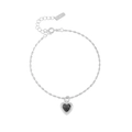 Bracciale minimalista in argento S925 con zircone nero a cuore e catena a sfere ovali - Argento 925 / Nero (SL093)
