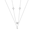 Collar de doble capa en plata de ley S925 con delicados colgantes de flor y corazón - Plata 925 / Oro Blanco