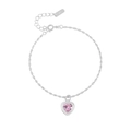 S925 sterling silver minimalist bracelet with pink heart zirconia pendant and bead chain - 925 Silver / Pink (SL093)