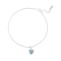 Cavigliera in argento S925 con cuore di zircone azzurro e catenina regolabile - Argento 925 / Azzurro